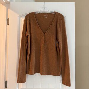 American Eagle Waffle Long-Sleeve Henley Tee (Brown)